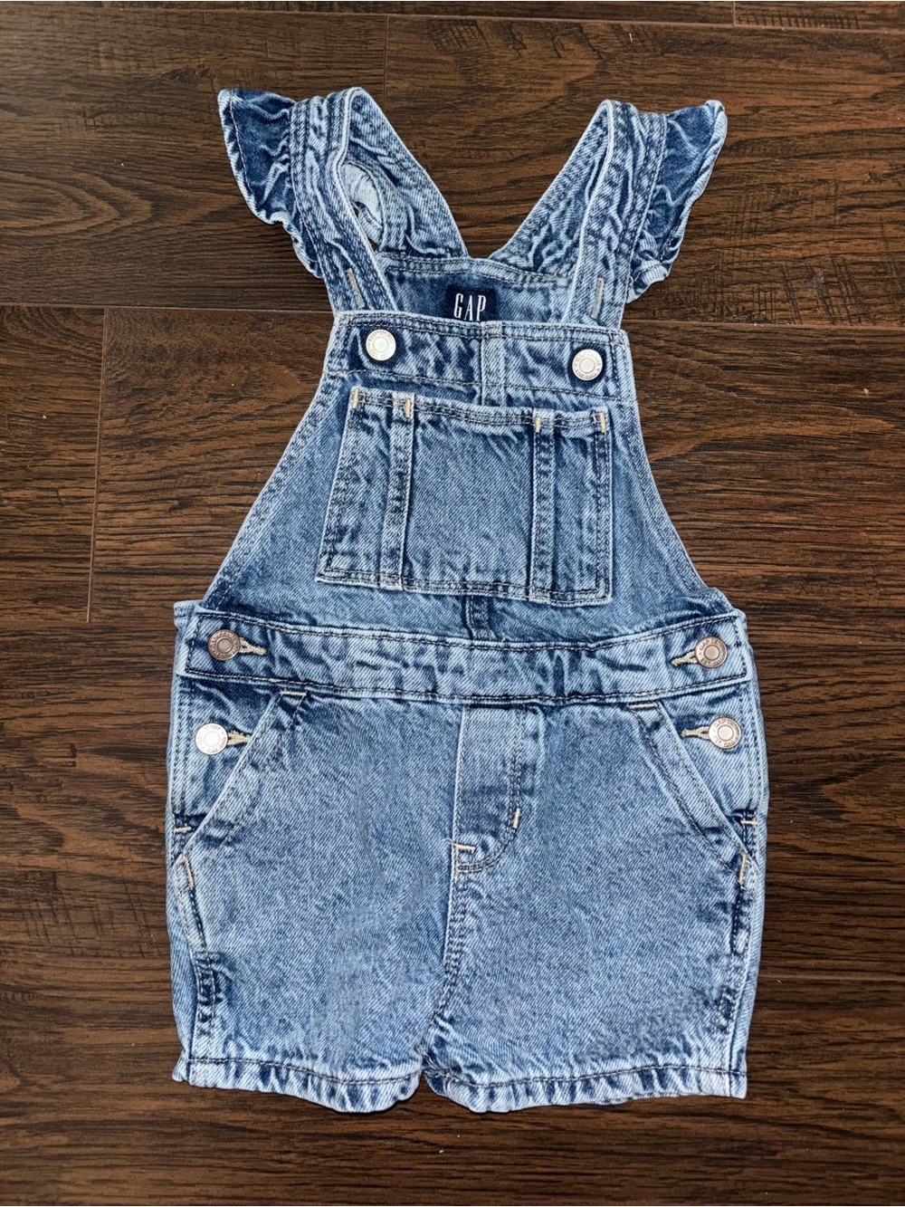 GAP Girls Light Blue Denim Short Overalls with Ruffle Straps